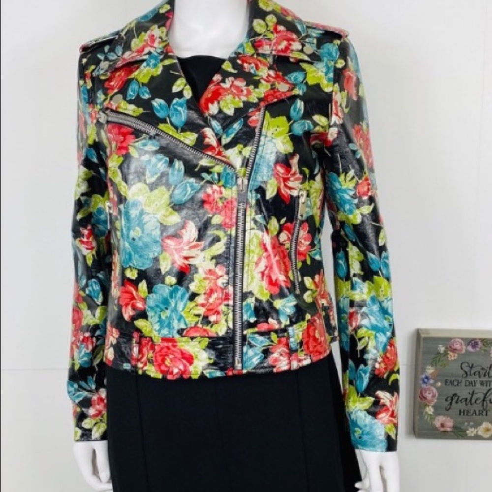 Walter Baker Lambskin Leather Floral Moto Jacket. - Picture 5 of 8
